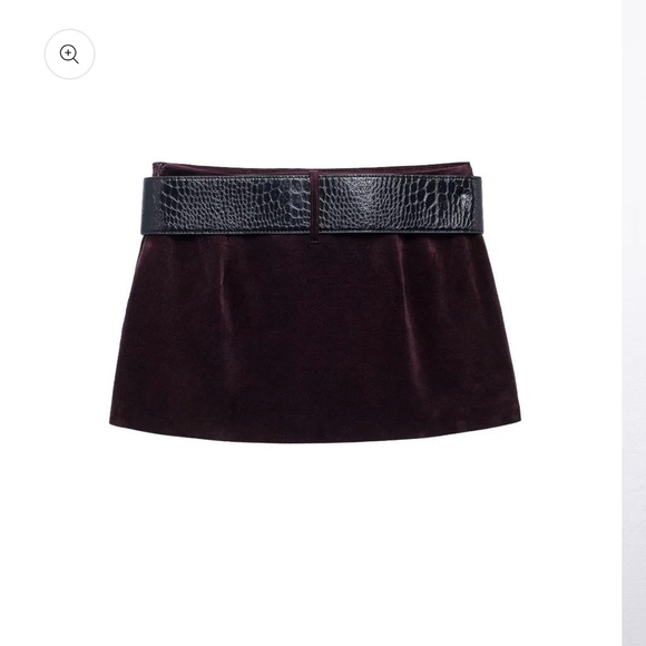Zara Burgundy Mini Skirt with Belt - Picture 2 of 9